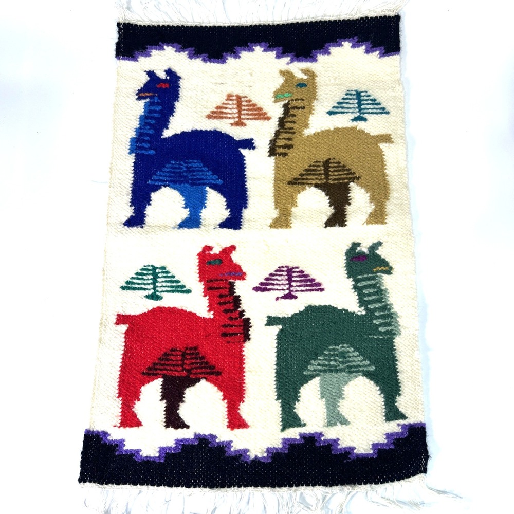 Peruvian Textile Wool Mat Rug Handwoven Llama Wall Hanging 10.5x16 inch